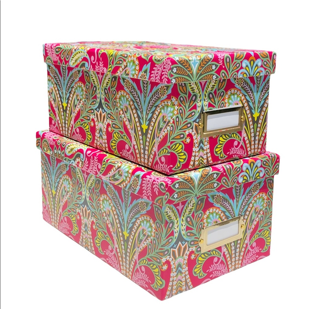 Josephine Kimberling Paisley Nesting File Memory Photo Storage Boxes, Set of 2